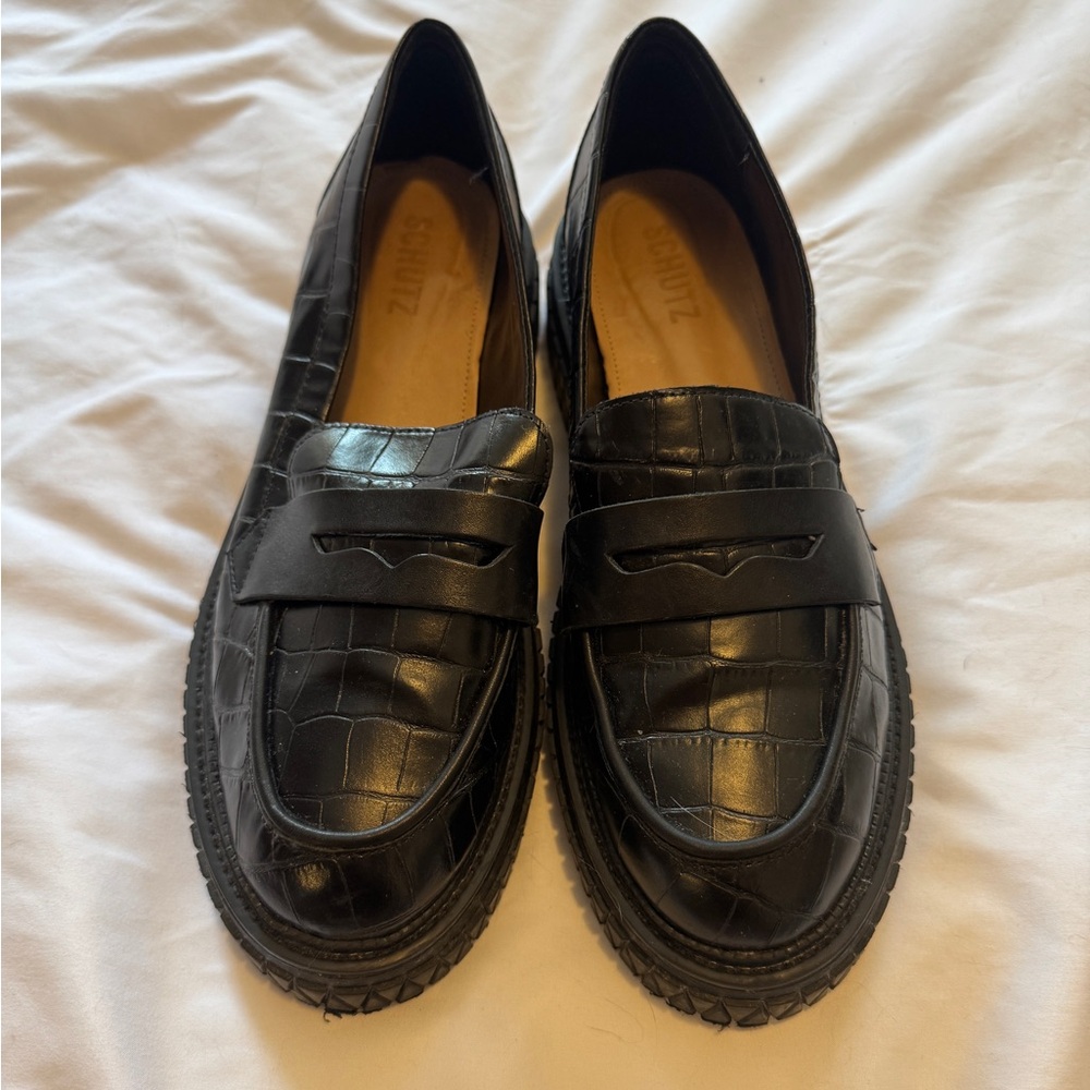 SCHUTZ 11B Womens Black Croc Platform Penny Keeper Viola Loafers Shoes - Picture 3 of 9